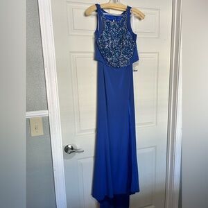 2 Cute Royal Blue Beaded Halter Maxi Dress